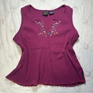 Vintage Y2K Route 66 Ribbed Embroidered Tank Top – Pink – Size 1X (Best Fits XL)